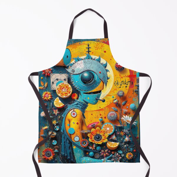 Item preview, Blue Robot Whirls Through Ethereal Chaos and Vivid Symbols designed and sold by PanoramaPrints.