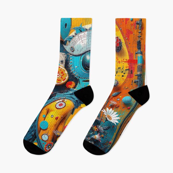 Item preview, Blue Robot Whirls Through Ethereal Chaos and Vivid Symbols designed and sold by PanoramaPrints.