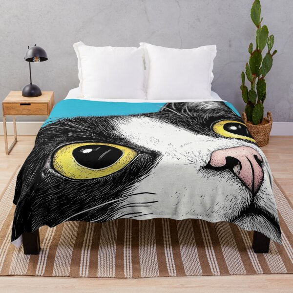 Item preview, Funny Tuxedo Cat Peeking from Corner on Blue Background designed and sold by PurrGreen.