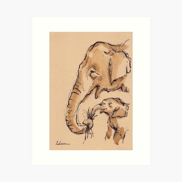 Item preview, Snack Time:  Baby Elephant & Mama Watercolor Painting #13 designed and sold by Rebecca Rees.