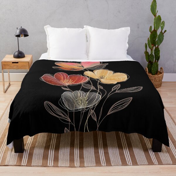 Item preview, Flowers In One Line Art Style & Boho Style - Vibrat Colors, Black Background (no. 1) designed and sold by Animals, Nature & Landscapes.