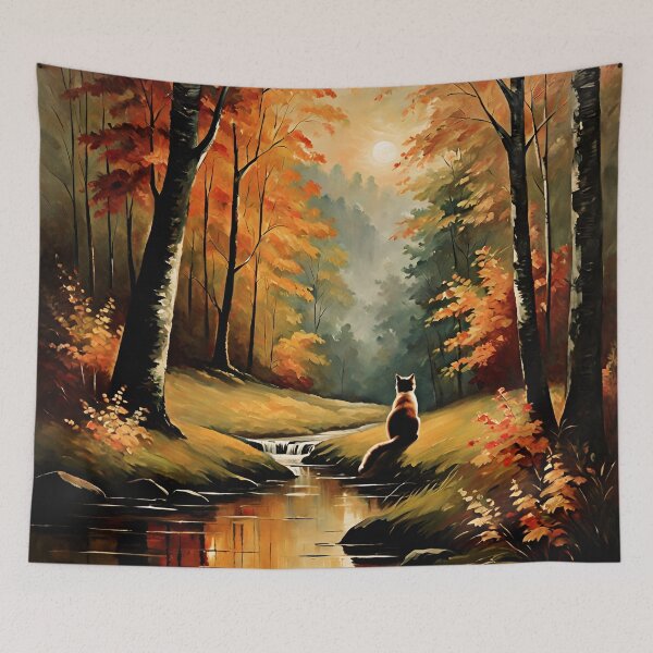 Item preview, Vintage Cat Art: Orange Cat in a Beautiful Forest River Scene | Animal Art | Cat Art | Cat Oil Painting designed and sold by UnhingedBird.
