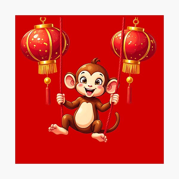 Item preview, Funny Monkey Swinging from Red Lanterns designed and sold by Itsheartshop.