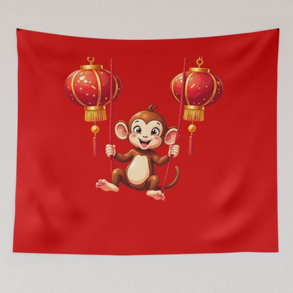 Item preview, Funny Monkey Swinging from Red Lanterns designed and sold by Itsheartshop.