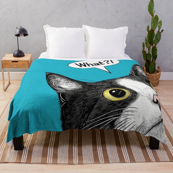 Item preview, What?! Funny Tuxedo Cat Peeking from Corner on Blue Background designed and sold by PurrGreen.