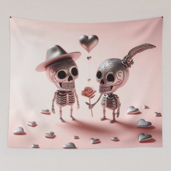 Item preview, Cheerful Silver-Rose Skeleton Lovers at Valentine's Day designed and sold by GaborSkeleton.