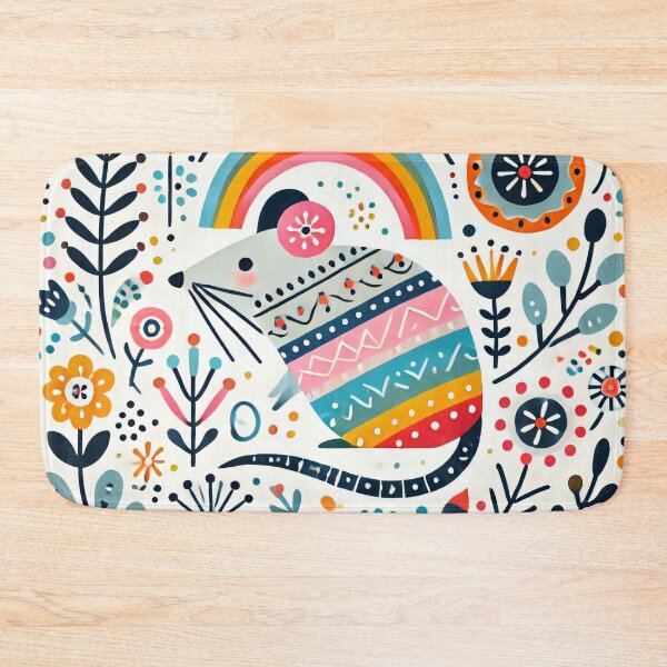 Item preview, Scandinavian Folk Art Rainbow Animals - Cute Colourful Mouse by heidiannemorris ©️ designed and sold by FOLK ART FUSION by heidiannemorris.