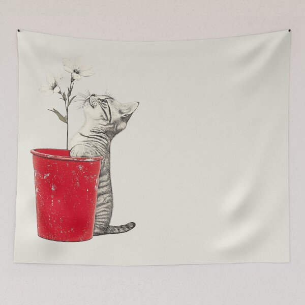 Item preview, Cute Tabby Kitten with Flowers Minimalistic Drawing designed and sold by PurrGreen.