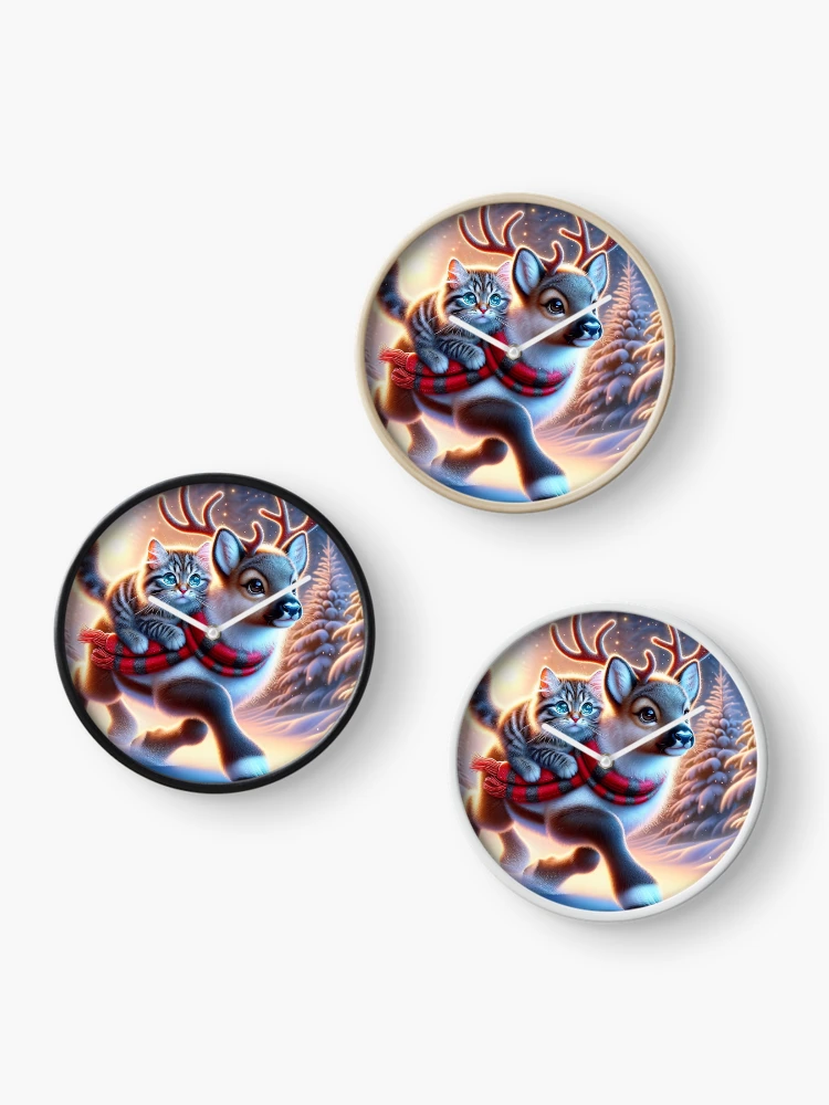 Thumbnail 3 of 4, Clock, Reindeer Riding designed and sold by m-y-A-I-A-R-T-.