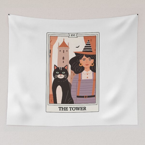 Item preview, Tarot Card - The Tower - Witches and Cats designed and sold by Shopatmarlow.