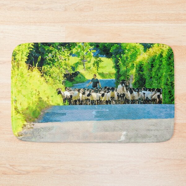 Item preview, Watercolor painting of a shepherd herding sheep in the Lake District designed and sold by GestaltImagery.
