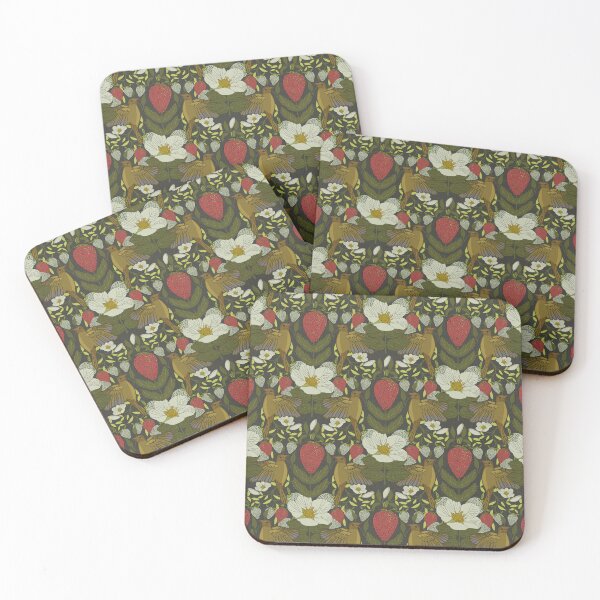 Item preview, Strawberries, Flowers, and Birds Pattern on Charcoal Background designed and sold by RRuffieuxStudio.