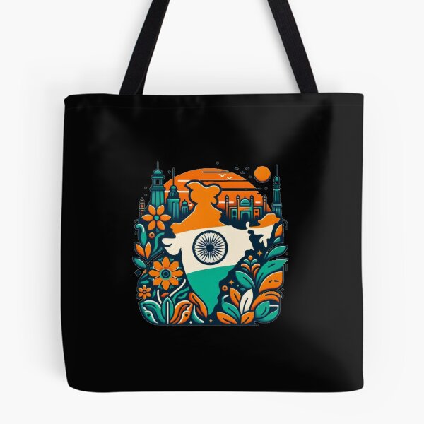 Item preview, India Map Design Tricolor Vibrant flowers minimalistic designed and sold by Kalpa.