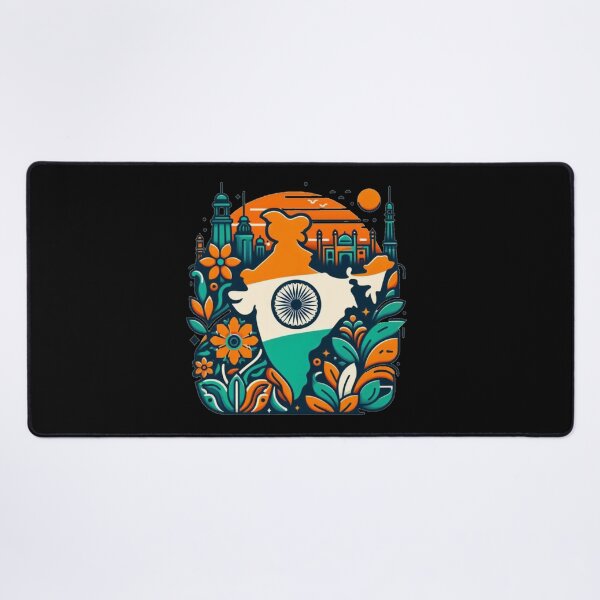 Item preview, India Map Design Tricolor Vibrant flowers minimalistic designed and sold by Kalpa.
