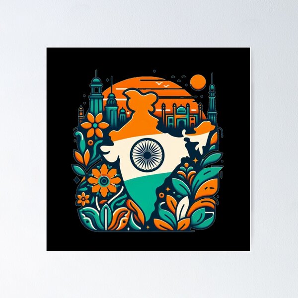 Item preview, India Map Design Tricolor Vibrant flowers minimalistic designed and sold by Kalpa.