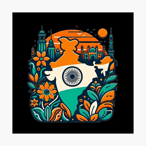 Item preview, India Map Design Tricolor Vibrant flowers minimalistic designed and sold by Kalpa.
