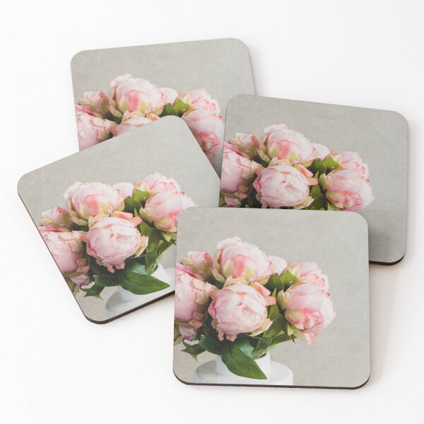 Item preview, Pretty Pink peonies in a white vase, neutral background designed and sold by LillyWattsPhot.