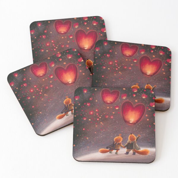 Item preview, A couple of cute squirrels launching sky lanterns in the shape of heart designed and sold by volhakaliaha.