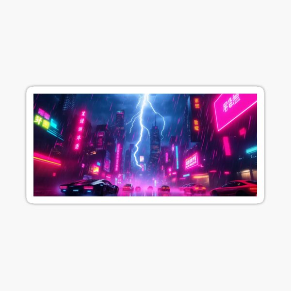Neon Tempest: A Cyberpunk Vision Sticker