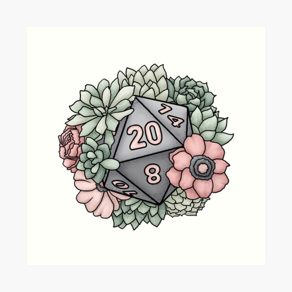 Succulent D20 Tabletop RPG Gaming Dice Art Print