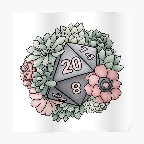 Succulent D20 Tabletop RPG Gaming Dice Poster