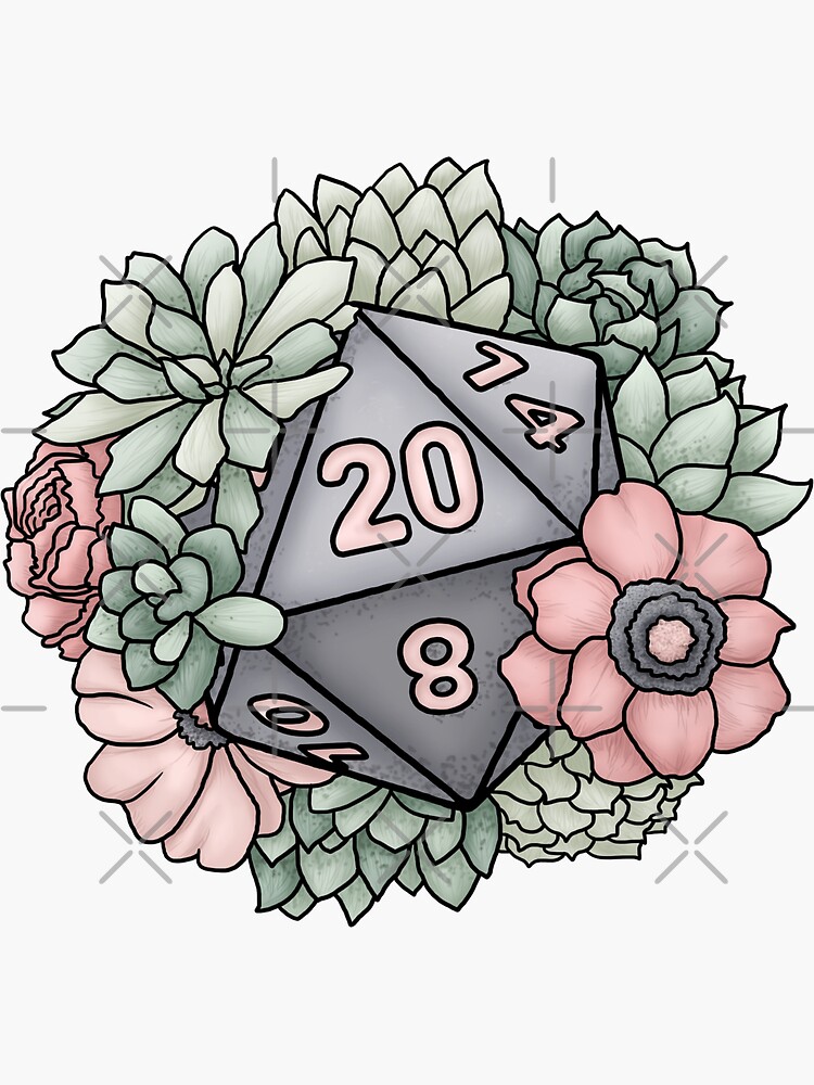"Succulent D20 Tabletop RPG Gaming Dice" Sticker for Sale by