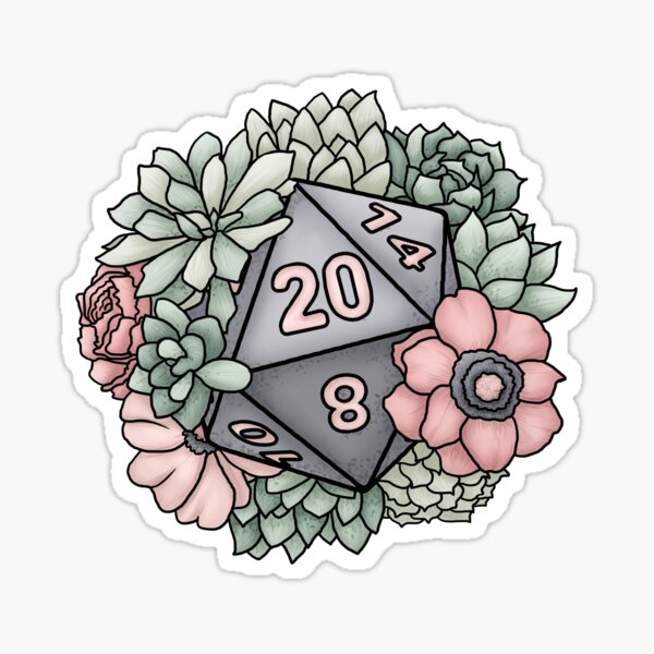 Succulent D20 Tabletop RPG Gaming Dice Sticker