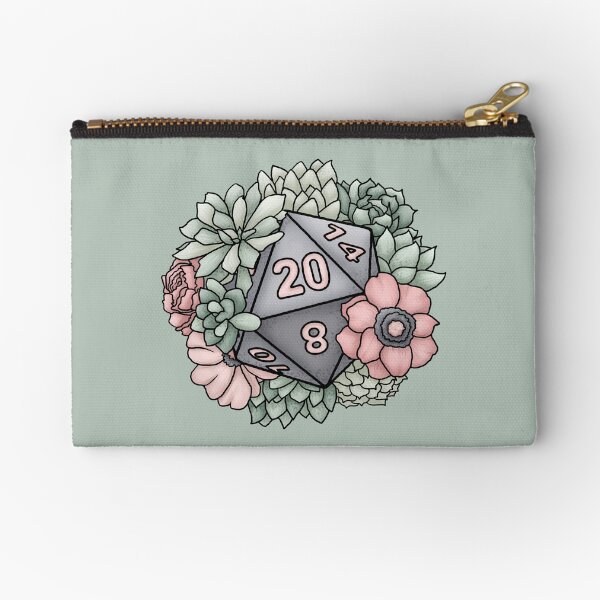 Succulent D20 Tabletop RPG Gaming Dice Zipper Pouch