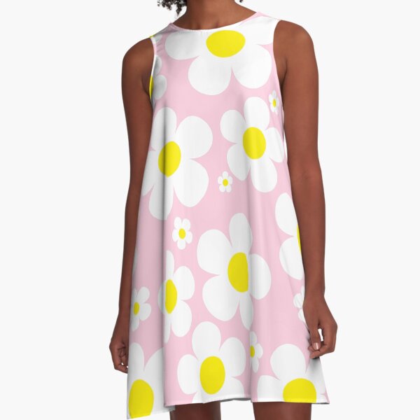 Item preview, Retro Mod 60's Flowers Yellow and White, Pink Background designed and sold by MellowCat.