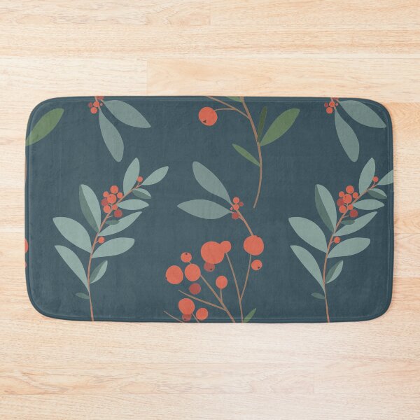 Item preview, Red Berries - Leaf and Berry Pattern on Dark Green Background designed and sold by EMJAYHeiss.