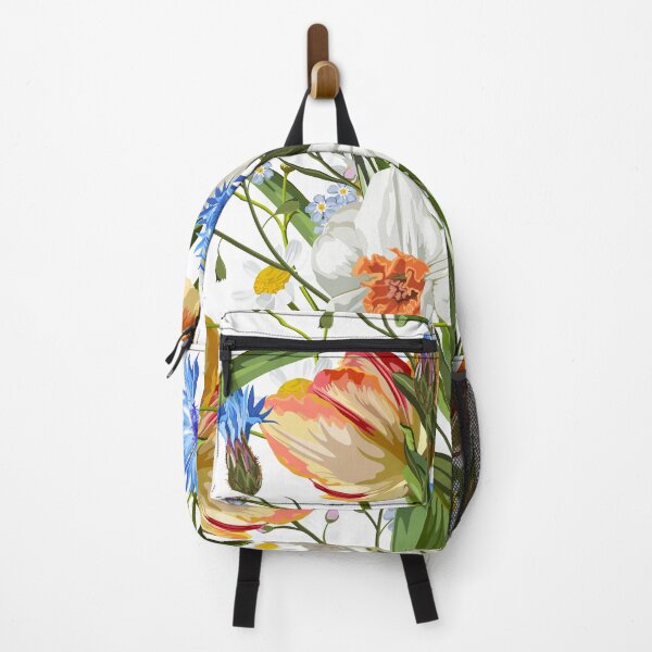 Aperçu de l'œuvre Modèle sans couture avec des fleurs bleu orange, des tulipes, des cocomilles, des jonquilles. créée et vendue par MatyKotiv.
