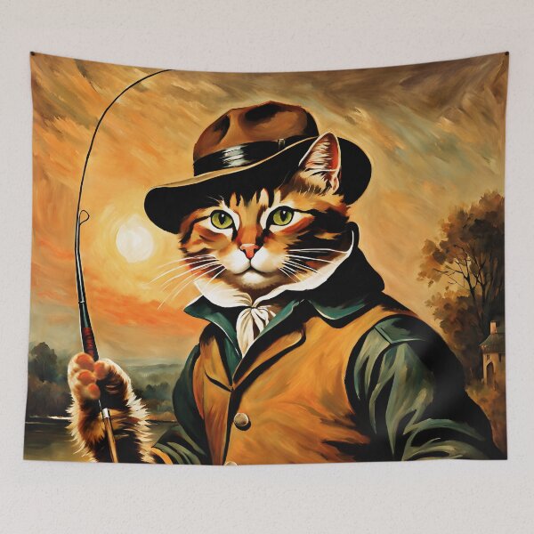 Item preview, Vintage Cat Art: Cat Fisherman Portrait | Animal Art | Cat Art | Cat Oil Painting designed and sold by UnhingedBird.