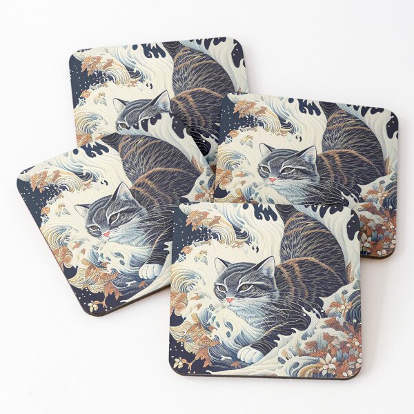 Item preview, Japanese Cat Floral Art version 2 designed and sold by ArtisticJelly.