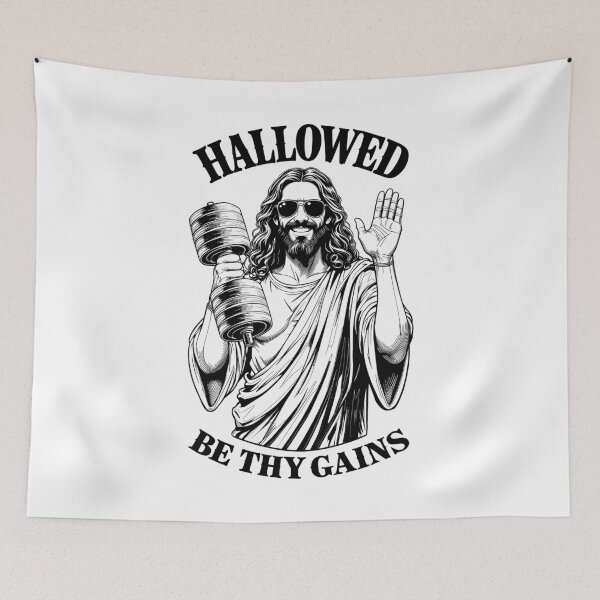 Item preview, Hallowed Be Thy Gains Jesus Gym Dumbbell Weight Lifter Mass designed and sold by GrandeDuc.
