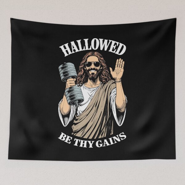 Item preview, Hallowed Be Thy Gains Jesus Gym Dumbbell Weight Lifter Mass designed and sold by GrandeDuc.