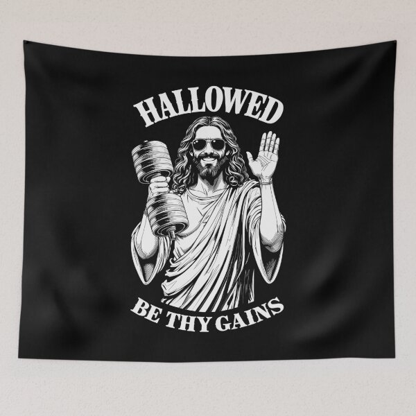 Item preview, Hallowed Be Thy Gains Jesus Gym Dumbbell Weight Lifter Mass designed and sold by GrandeDuc.