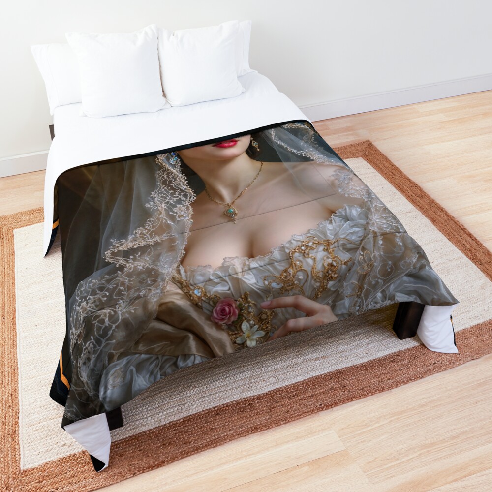 Portrait Of Isabella Celeste Dufresne, A Picture Of Feminine Grace Alluring AI Concept Art by Xzendor7 Decorative Art Print Comforter