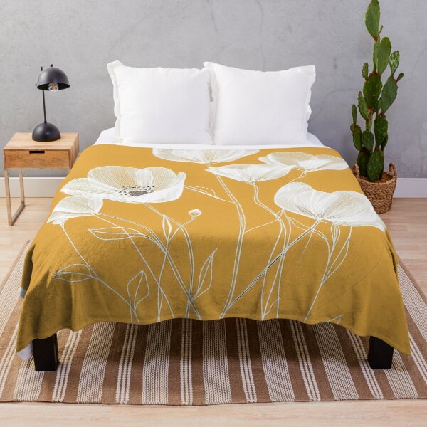Item preview, Flowers In One Line Art Style & Boho Style - White Colors, Yellow Background (no. 1) designed and sold by Animals, Nature & Landscapes.