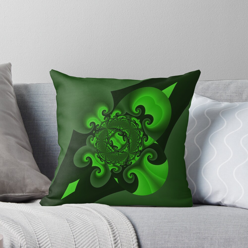 Dark Green And Lime Spiral Wave Throw Pillow