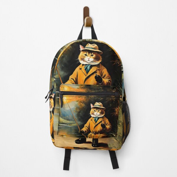 Item preview, Vintage Cat Art: Cat Fisherman in Beautiful River Scenery | Animal Art | Cat Art | Cat Oil Painting designed and sold by UnhingedBird.