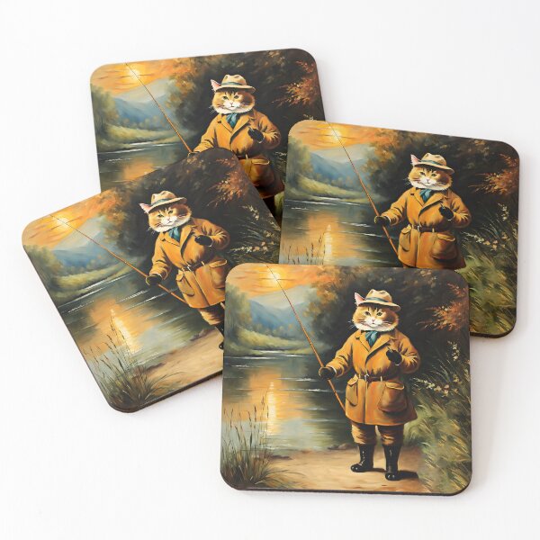 Item preview, Vintage Cat Art: Cat Fisherman in Beautiful River Scenery | Animal Art | Cat Art | Cat Oil Painting designed and sold by UnhingedBird.