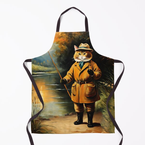 Item preview, Vintage Cat Art: Cat Fisherman in Beautiful River Scenery | Animal Art | Cat Art | Cat Oil Painting designed and sold by UnhingedBird.