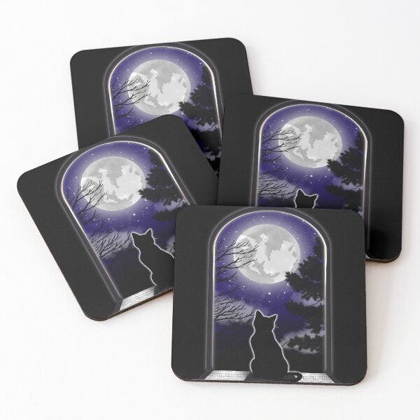 Item preview, Black cat looking at the moon designed and sold by bunnydajiu.
