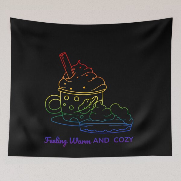 Item preview, Feeling Warm and Cozy, Classic pride flag graphic, Pie and Hot Chocolate Graphic, selfcare, relax, pride, Pumpkin Pie, Cozy winter Vibes, Treat time,  designed and sold by PrideBeProud.