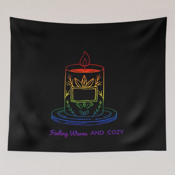 Item preview, Feeling Warm and Cozy, Classic pride flag graphic, Candle and foliage  Graphic, selfcare, relax, pride, Candle flicker, Cozy winter Vibes, me time,  designed and sold by PrideBeProud.