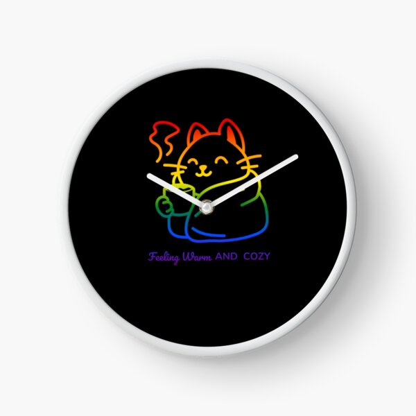 Item preview, Feeling Warm and Cozy, Classic pride flag graphic, Cat wrapped in blanket with cup of tea Graphic, Cat lover , relax, pride, Cute cat, Cozy winter Vibes, me time,  designed and sold by PrideBeProud.
