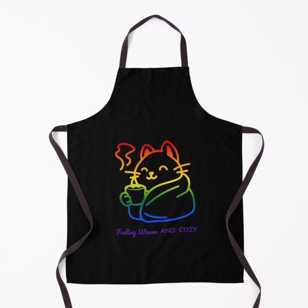 Item preview, Feeling Warm and Cozy, Classic pride flag graphic, Cat wrapped in blanket with cup of tea Graphic, Cat lover , relax, pride, Cute cat, Cozy winter Vibes, me time, designed and sold by PrideBeProud.