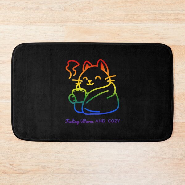 Item preview, Feeling Warm and Cozy, Classic pride flag graphic, Cat wrapped in blanket with cup of tea Graphic, Cat lover , relax, pride, Cute cat, Cozy winter Vibes, me time,  designed and sold by PrideBeProud.