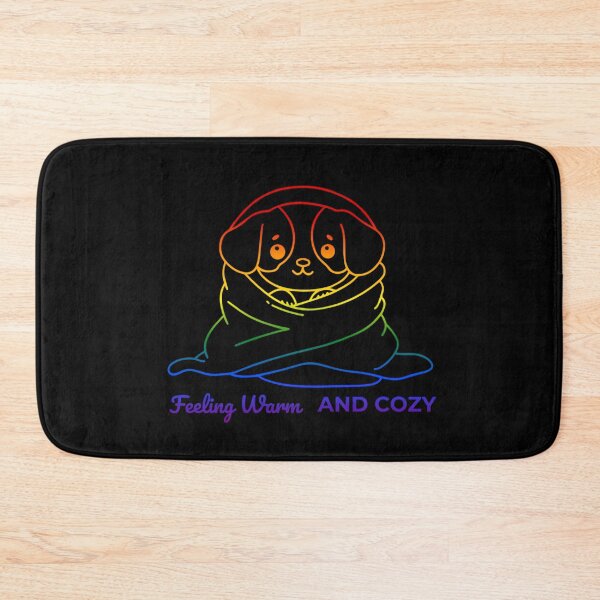 Item preview, Feeling Warm and Cozy, Classic pride flag graphic, Dog wrapped in blanket Graphic, Dog lover , relax, pride, cute puppy, Cozy winter Vibes, me time,  designed and sold by PrideBeProud.