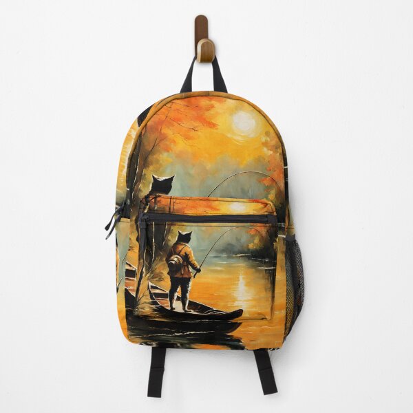 Item preview, Vintage Cat Art: Cat Fisherman in Beautiful River Scenery | Animal Art | Cat Art | Cat Oil Painting designed and sold by UnhingedBird.